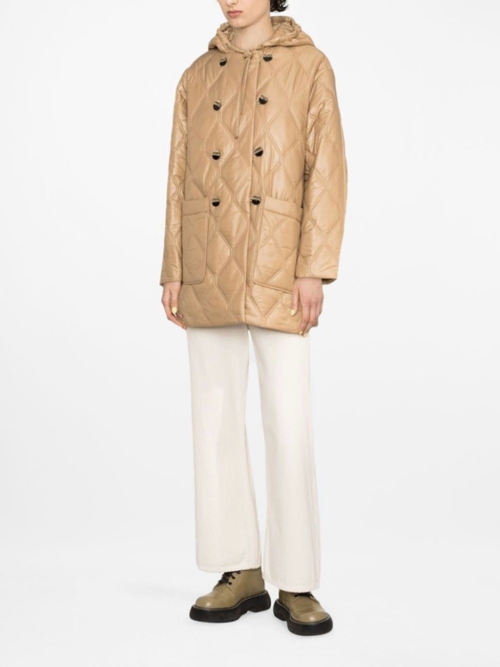 GANNI Shiny Quilt Hooded Jacket Camel Tan - EU 34 (US XS/S) - EUC